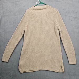 L.L.Bean Cotton Fisherman Sweater Tunic Beige Chunky Knit Cozy Cottage Core Sz L